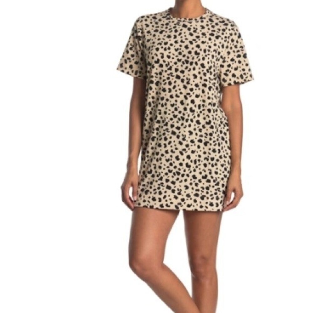 Wayf Cheetah Print Tshirt Dress Tunic Cream Black XSMALL NWT